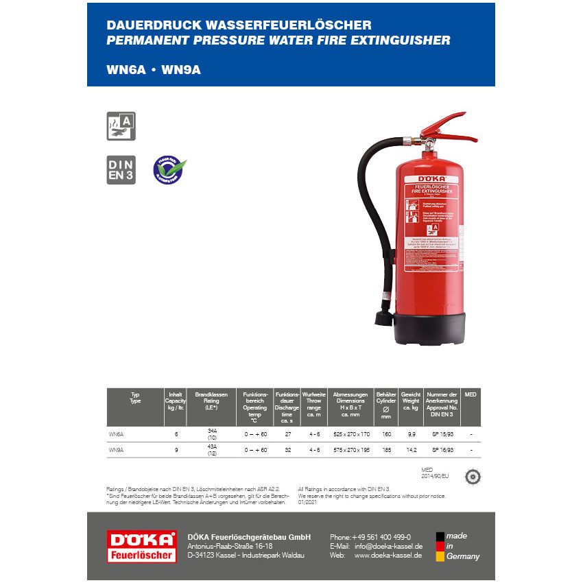 Datenblatt Wasser-Feuerlöscher WN-A